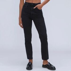 Everlane high rise slim straight ankle jeans black sz 25 button fly